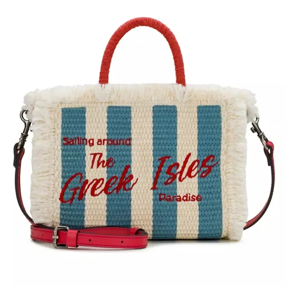 Patricia Nash Small Woven Striped Greek Isles Tote/Crossbody: Natural/Blue/Red - Picture 1 of 13
